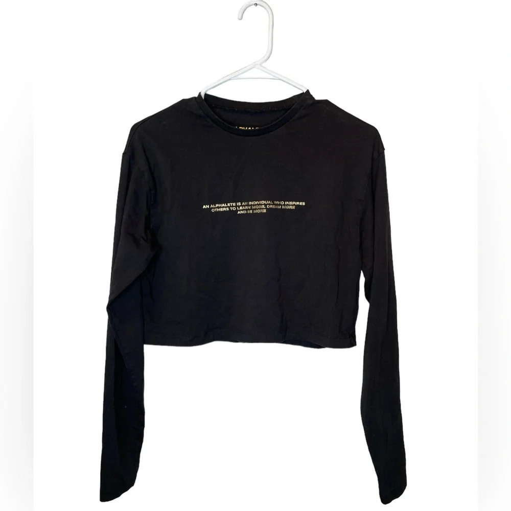 Alphalete Women's Legacy Oversized Long Sleeve Black/Gold Crop Top Size XS
